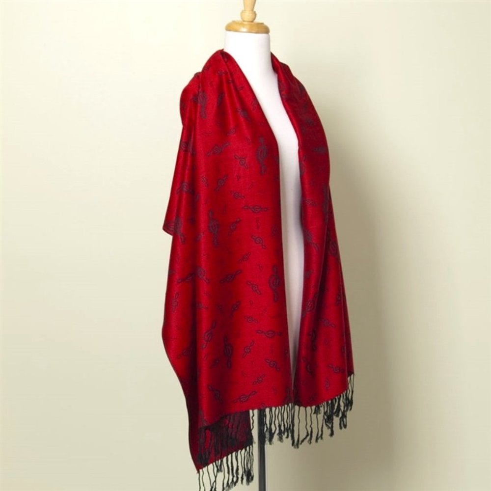 Pashmina Scarf - Red with Treble Clefs